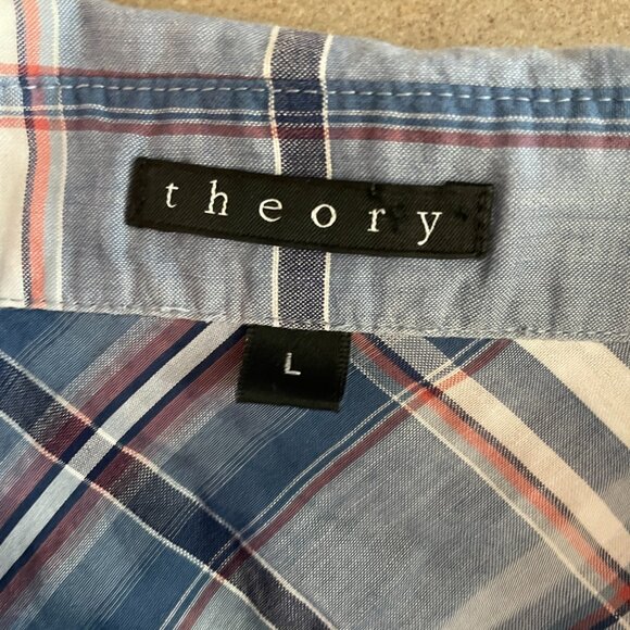 Theory Kenola Audrey Cotton Blue/White Plaid Shirt Blouse-Med/Large - Picture 3 of 8